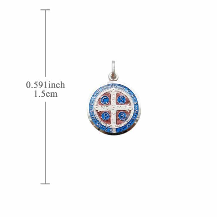 珐琅彩圣本笃圣牌-925银-15mm Catholic religious art