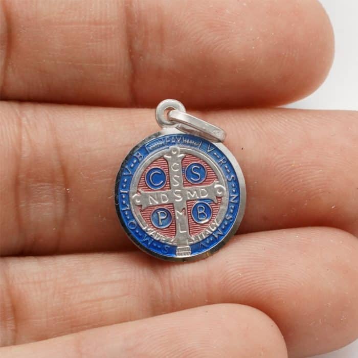 珐琅彩圣本笃圣牌-925银-15mm Catholic religious art