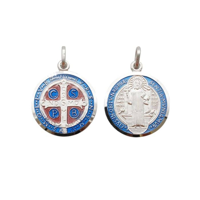 珐琅彩圣本笃圣牌-925银-19mm Catholic religious art