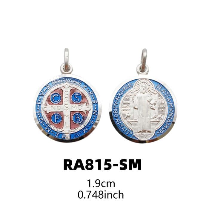 珐琅彩圣本笃圣牌-925银-19mm Catholic religious art