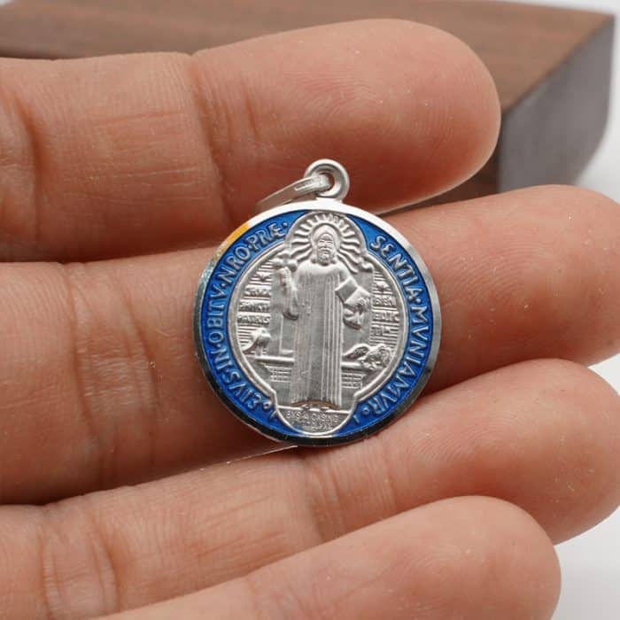 珐琅彩圣本笃圣牌-925银-19mm Catholic religious art