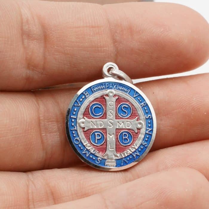 珐琅彩圣本笃圣牌-925银-19mm Catholic religious art