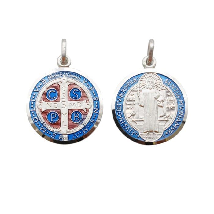 珐琅彩圣本笃圣牌-925银-21mm Catholic religious art