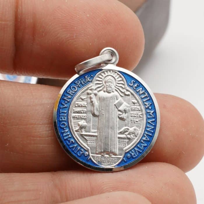 珐琅彩圣本笃圣牌-925银-21mm Catholic religious art