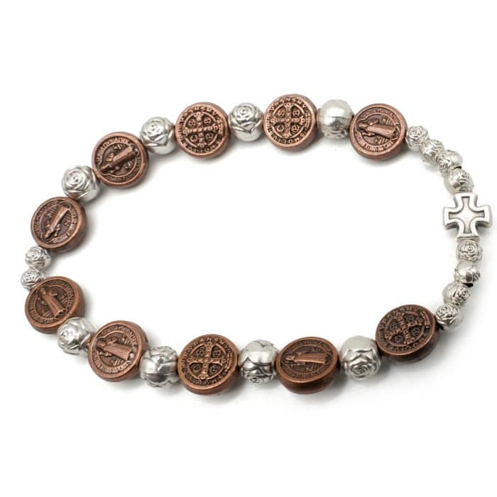 弹力手链手串-圣本笃-铜色 Catholic religious art