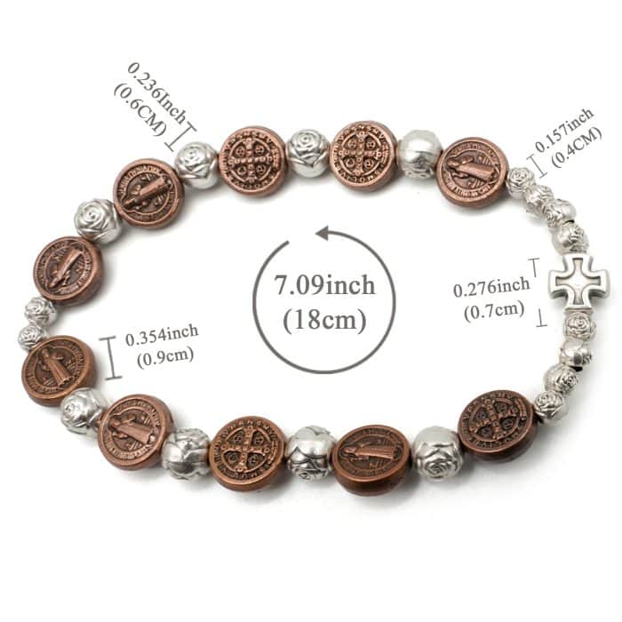 弹力手链手串-圣本笃-铜色 Catholic religious art