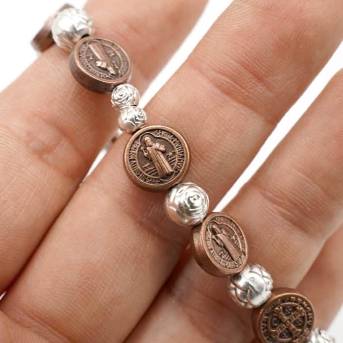 弹力手链手串-圣本笃-铜色 Catholic religious art