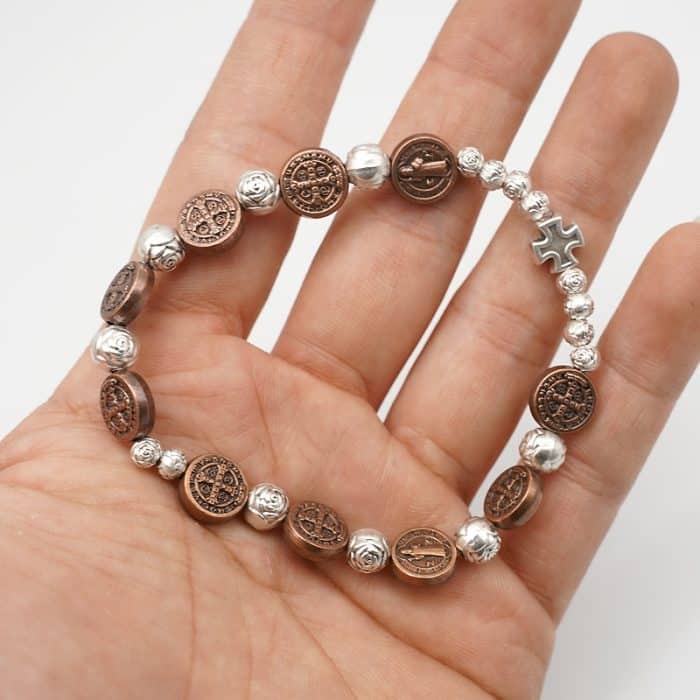 弹力手链手串-圣本笃-铜色 Catholic religious art