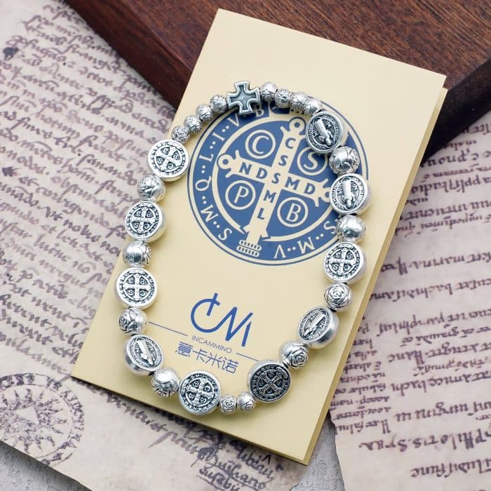 弹力手链手串-圣本笃-铜色 Catholic religious art