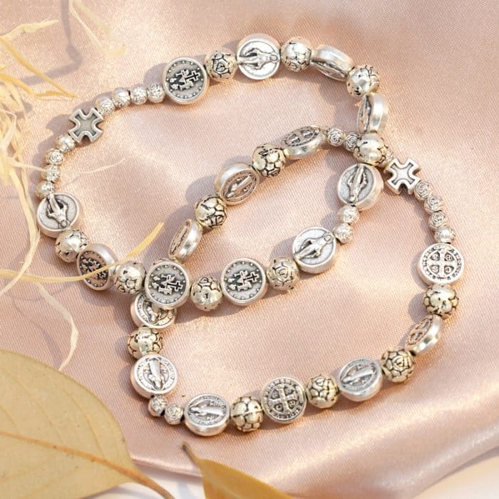 弹力手链手串-圣本笃-铜色 Catholic religious art