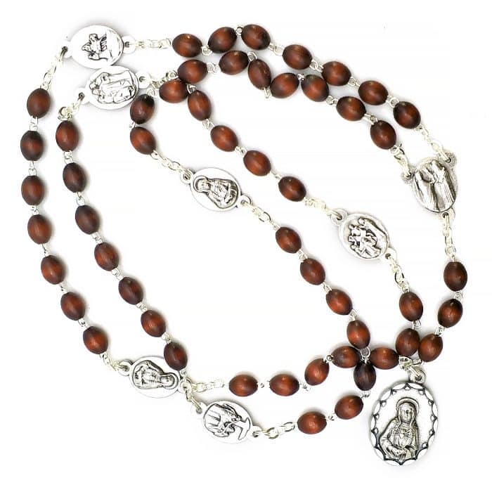 七苦念珠-椭圆-手工编织-原木色 Catholic religious art