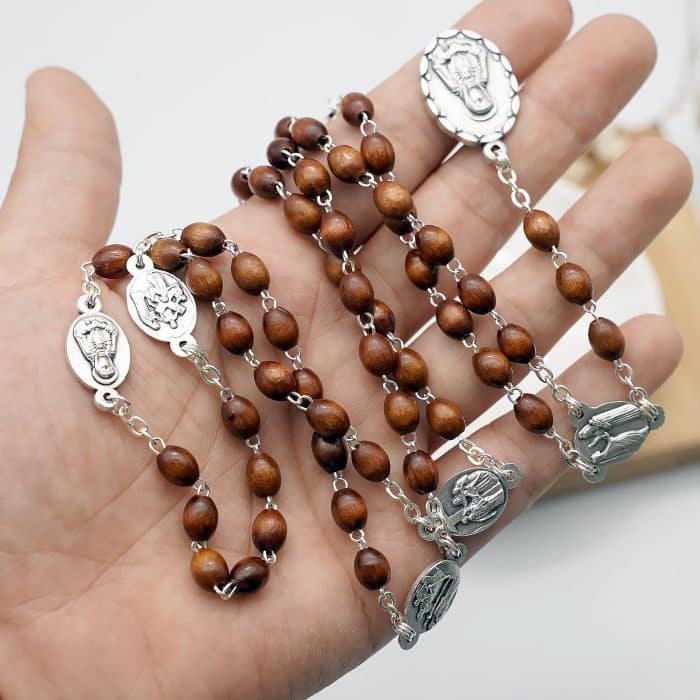 七苦念珠-椭圆-手工编织-原木色 Catholic religious art