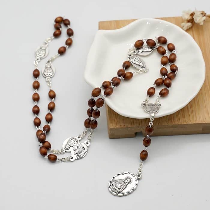 七苦念珠-椭圆-手工编织-原木色 Catholic religious art