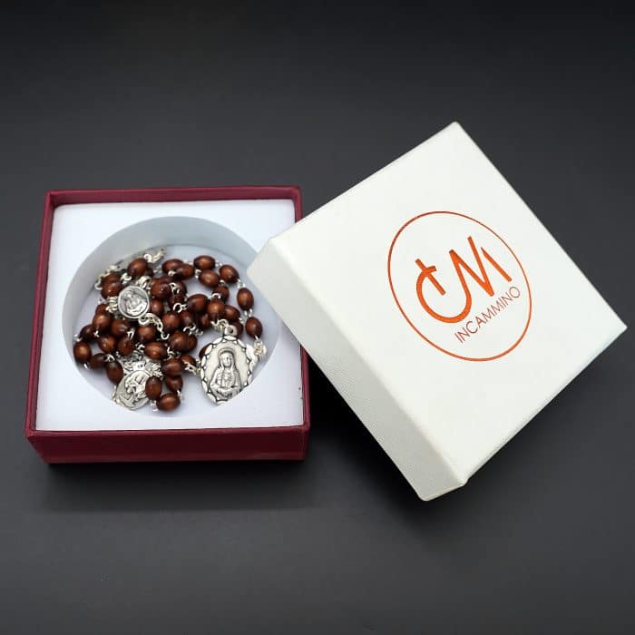 七苦念珠-椭圆-手工编织-原木色 Catholic religious art