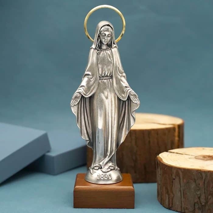 金属雕像-无染原罪-胡桃木底座-18.5cm Catholic religious art