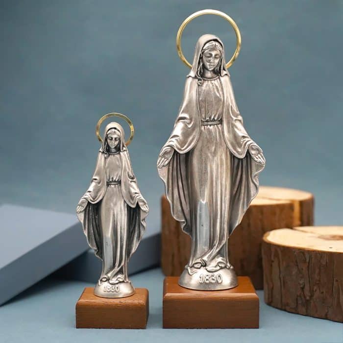 金属雕像-无染原罪-胡桃木底座-18.5cm Catholic religious art