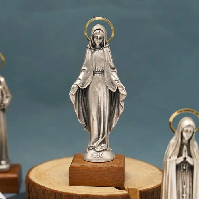 金属雕像-无染原罪-胡桃木底座-13厘米 Catholic religious art