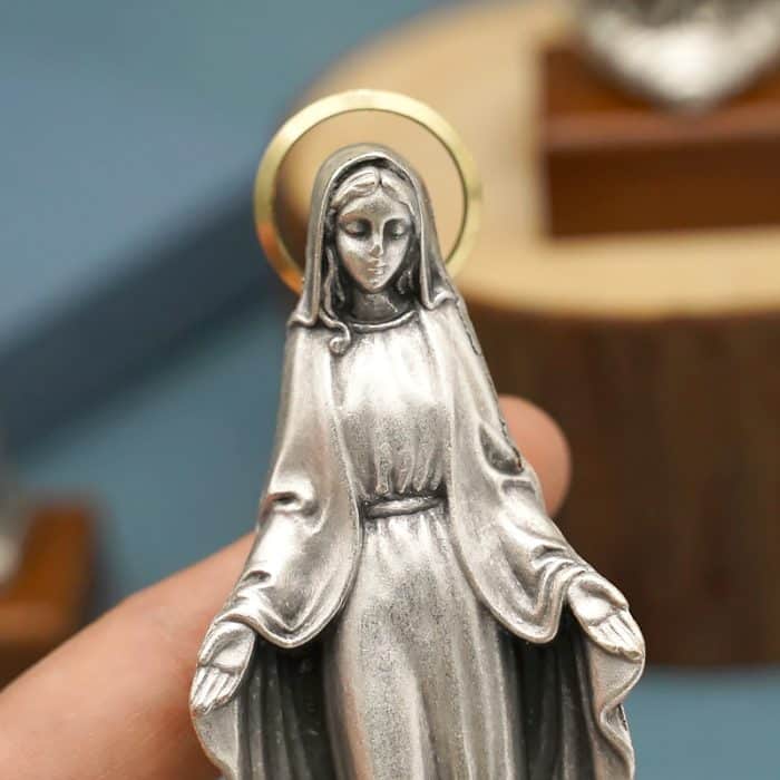 金属雕像-无染原罪-胡桃木底座-13厘米 Catholic religious art