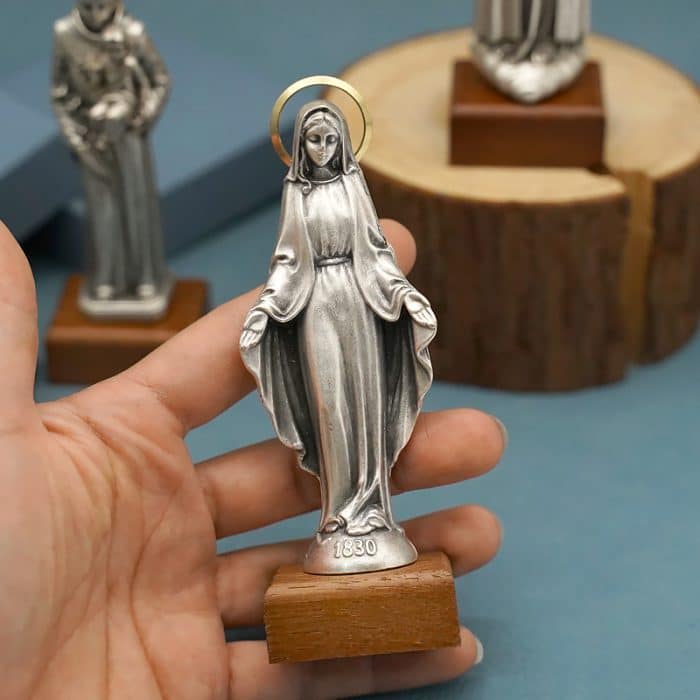 金属雕像-无染原罪-胡桃木底座-13厘米 Catholic religious art