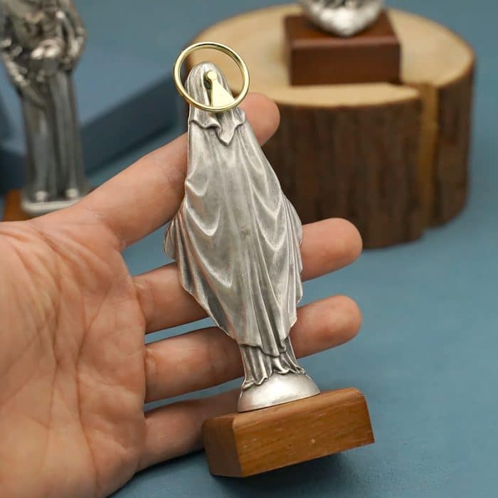 金属雕像-无染原罪-胡桃木底座-13厘米 Catholic religious art