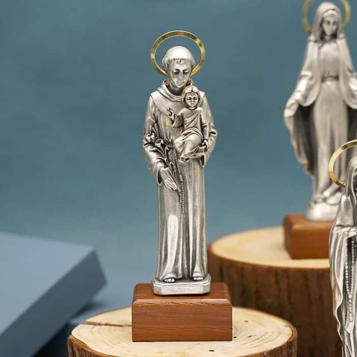 金属雕像-圣安多尼-胡桃木底座-高13厘米 Catholic religious art
