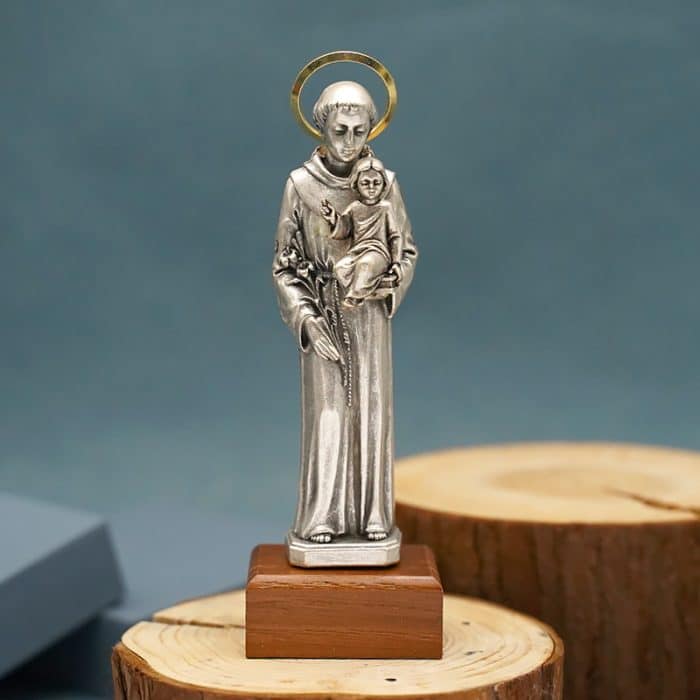 金属雕像-圣安多尼-胡桃木底座-高13厘米 Catholic religious art