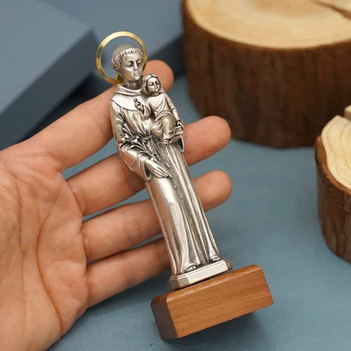 金属雕像-圣安多尼-胡桃木底座-高13厘米 Catholic religious art