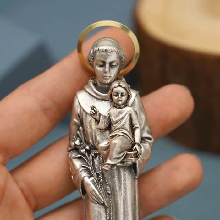 金属雕像-圣安多尼-胡桃木底座-高13厘米 Catholic religious art