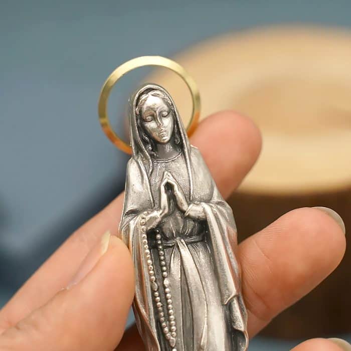 金属雕像-圣母露德-胡桃木底座-13厘米 Catholic religious art