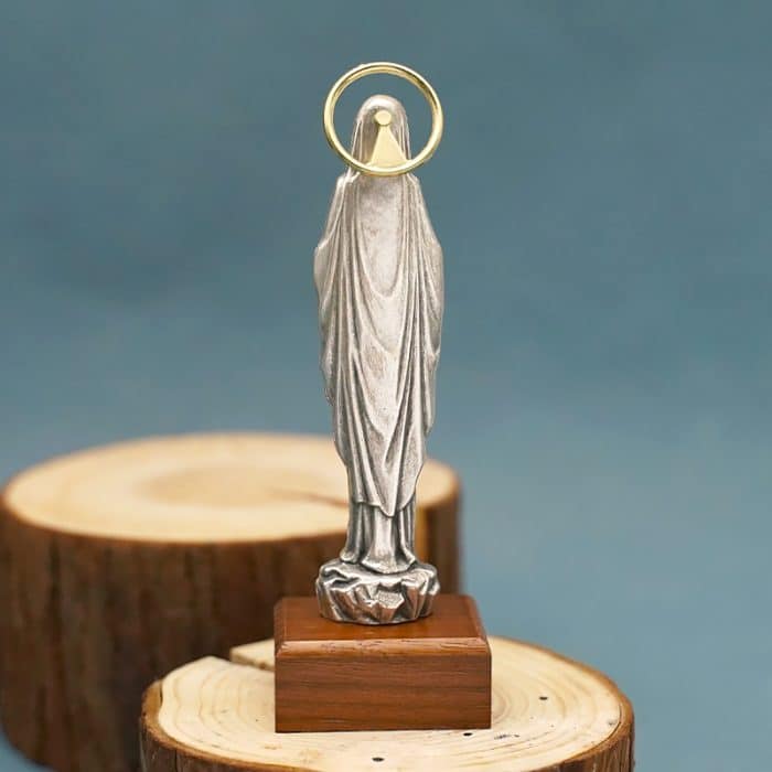 金属雕像-圣母露德-胡桃木底座-13厘米 Catholic religious art