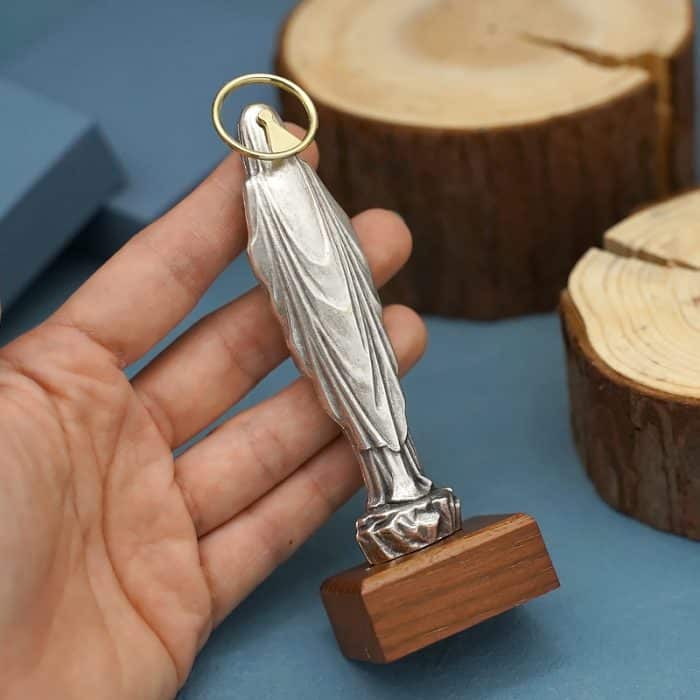 金属雕像-圣母露德-胡桃木底座-13厘米 Catholic religious art