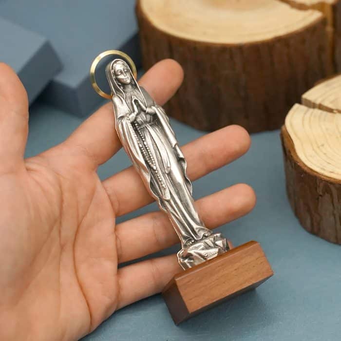 金属雕像-圣母露德-胡桃木底座-13厘米 Catholic religious art