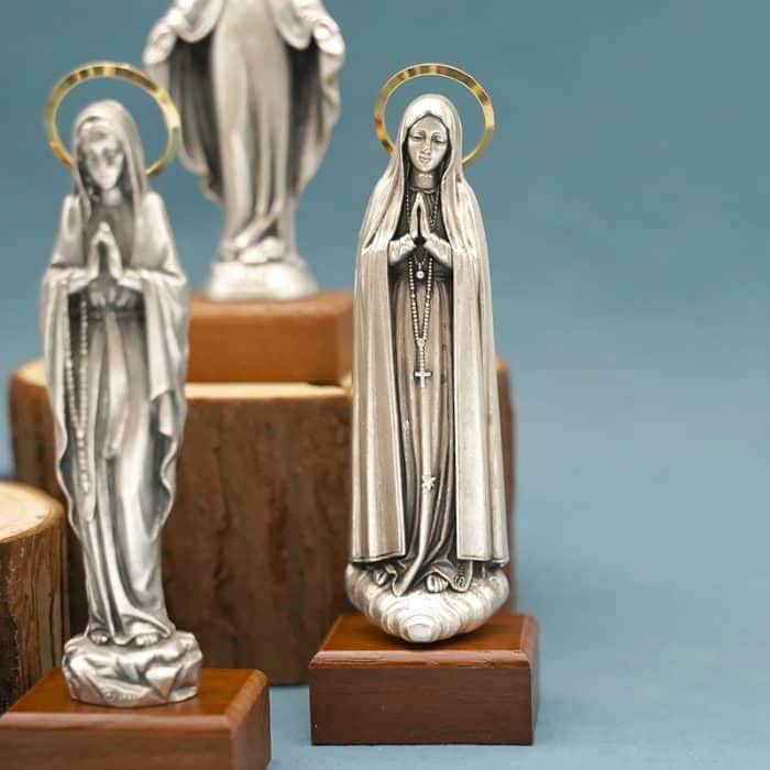 金属雕像-法蒂玛-胡桃木底座-13厘米 Catholic religious art