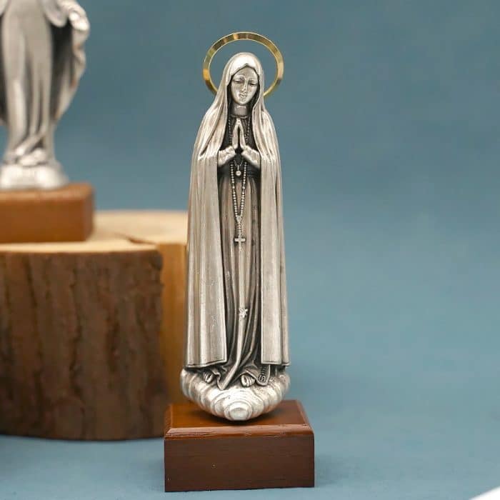 金属雕像-法蒂玛-胡桃木底座-13厘米 Catholic religious art