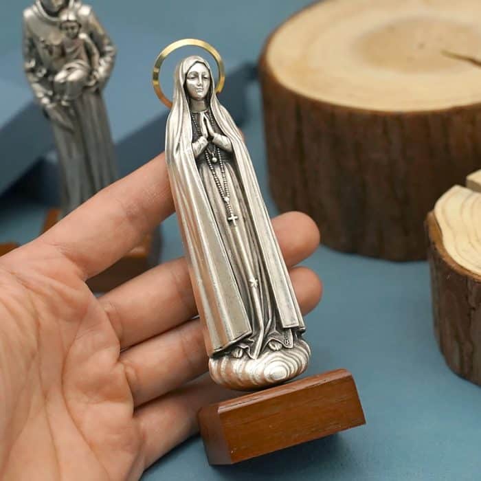 金属雕像-法蒂玛-胡桃木底座-13厘米 Catholic religious art