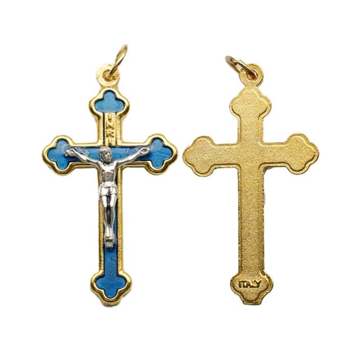 DIY十字架-锌合金+金色-蓝色珐琅彩-3.7x2.3cm Catholic religious art