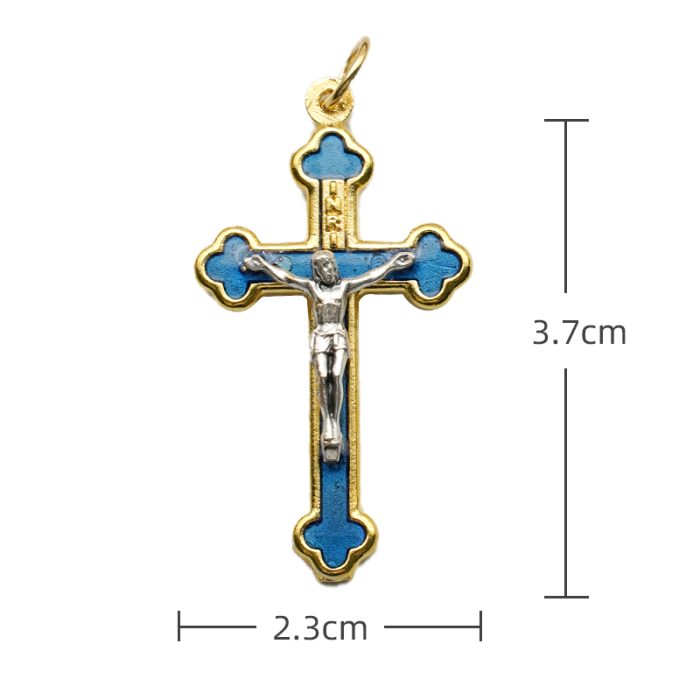 DIY十字架-锌合金+金色-蓝色珐琅彩-3.7x2.3cm Catholic religious art
