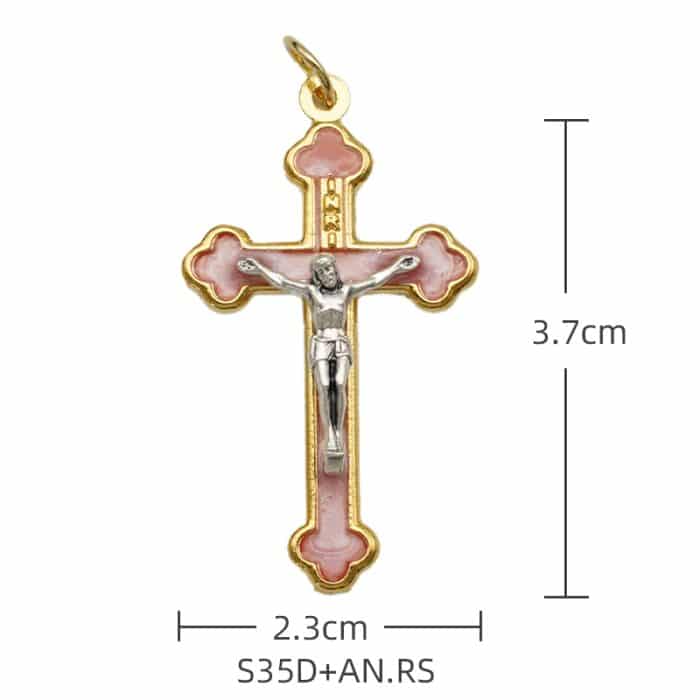 DIY十字架-锌合金-金色粉珐琅-3.7x2.3cm Catholic religious art