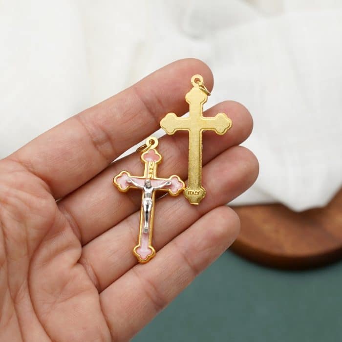 DIY十字架-锌合金-金色粉珐琅-3.7x2.3cm Catholic religious art
