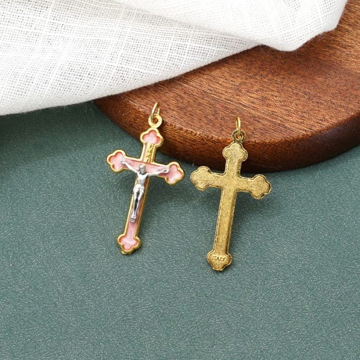 DIY十字架-锌合金-金色粉珐琅-3.7x2.3cm Catholic religious art