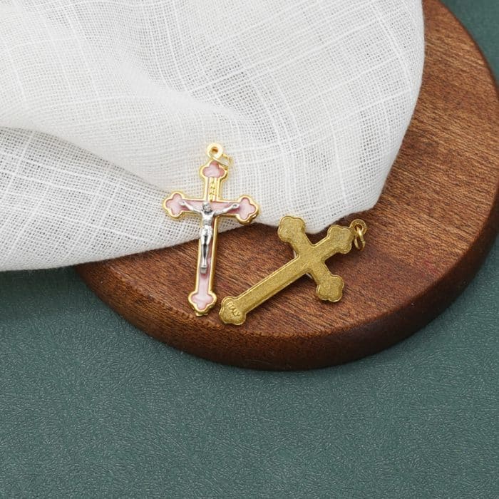 DIY十字架-锌合金-金色粉珐琅-3.7x2.3cm Catholic religious art