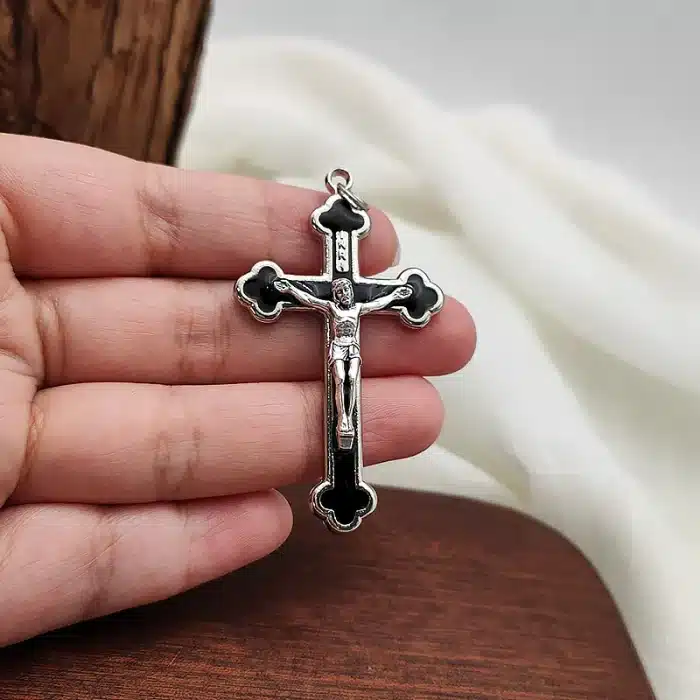 DIY十字架-黑珐琅-锌合金-黑色珐琅-5.5cm Catholic religious art
