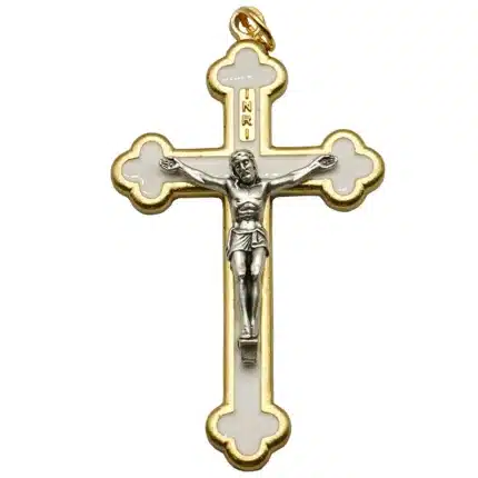 DIY十字架-金白-锌合金-金色-白珐琅-5.5cm