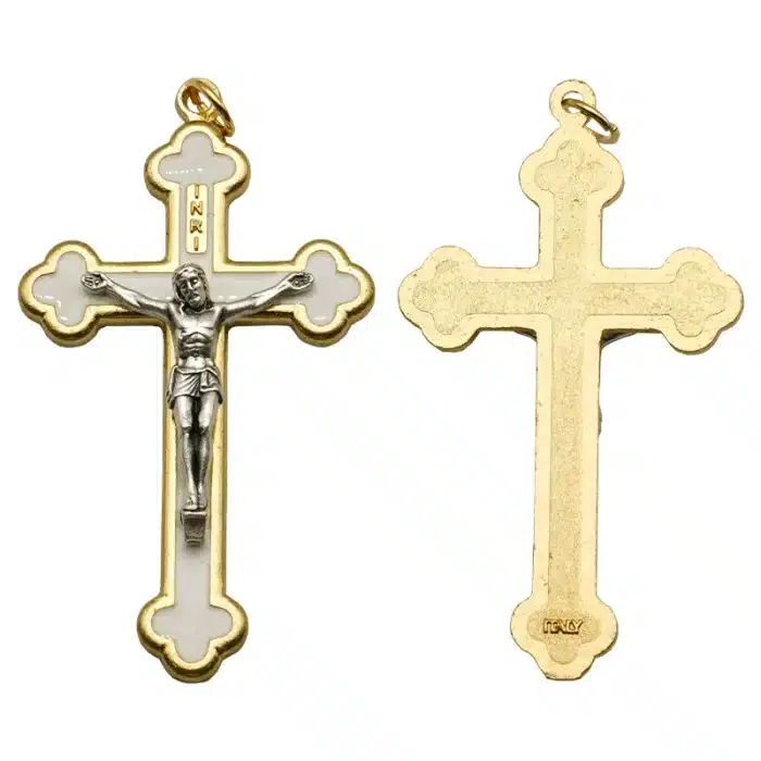 DIY十字架-金白-锌合金-金色-白珐琅-5.5cm Catholic religious art