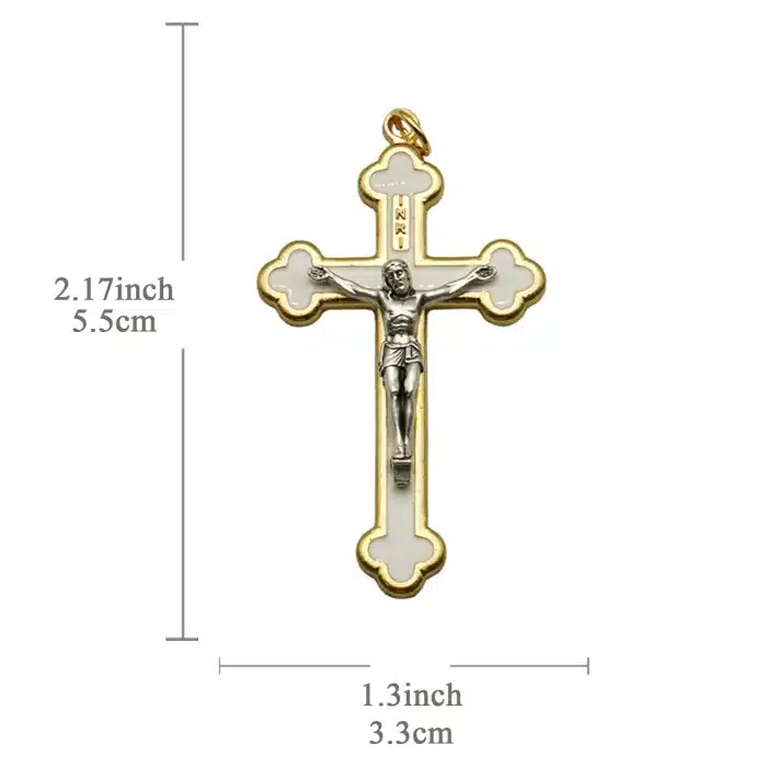 DIY十字架-金白-锌合金-金色-白珐琅-5.5cm Catholic religious art
