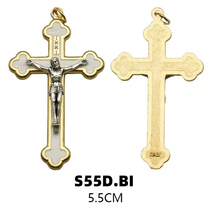 DIY十字架-金白-锌合金-金色-白珐琅-5.5cm Catholic religious art