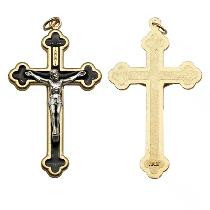 DIY十字架-金黑-锌合金-金色-黑珐琅-5.5cm Catholic religious art