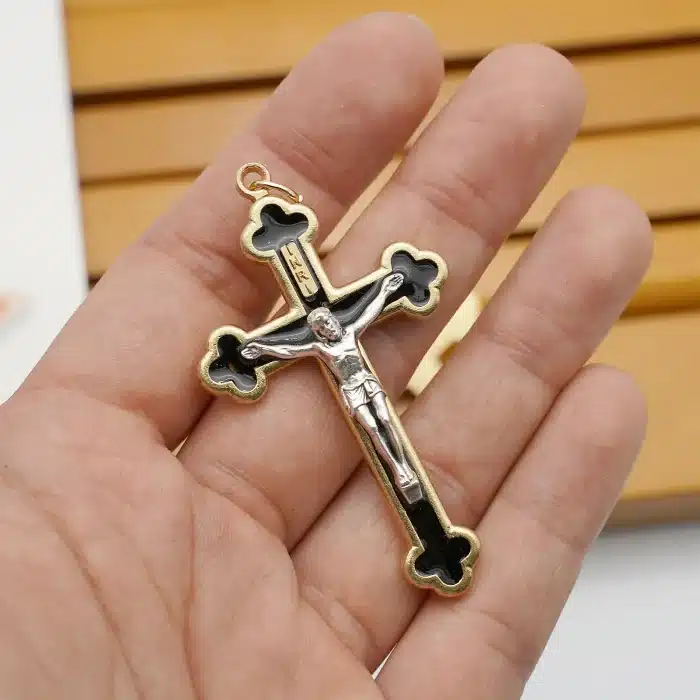 DIY十字架-金黑-锌合金-金色-黑珐琅-5.5cm Catholic religious art