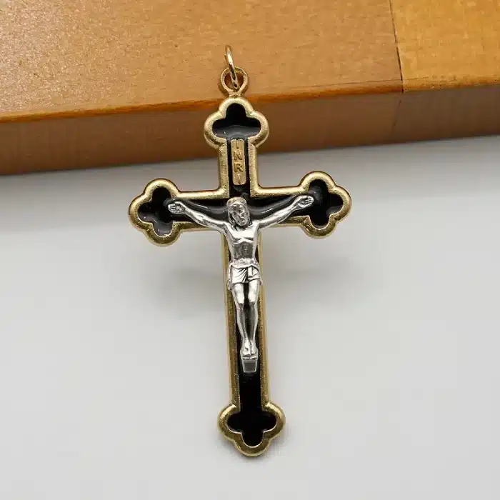 DIY十字架-金黑-锌合金-金色-黑珐琅-5.5cm Catholic religious art