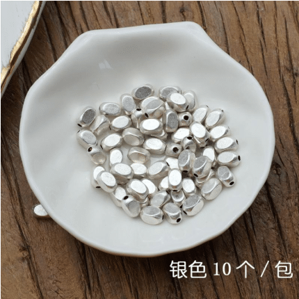 DIY珠子-方珠-锌合金-镀银-0.5cm-10颗/包